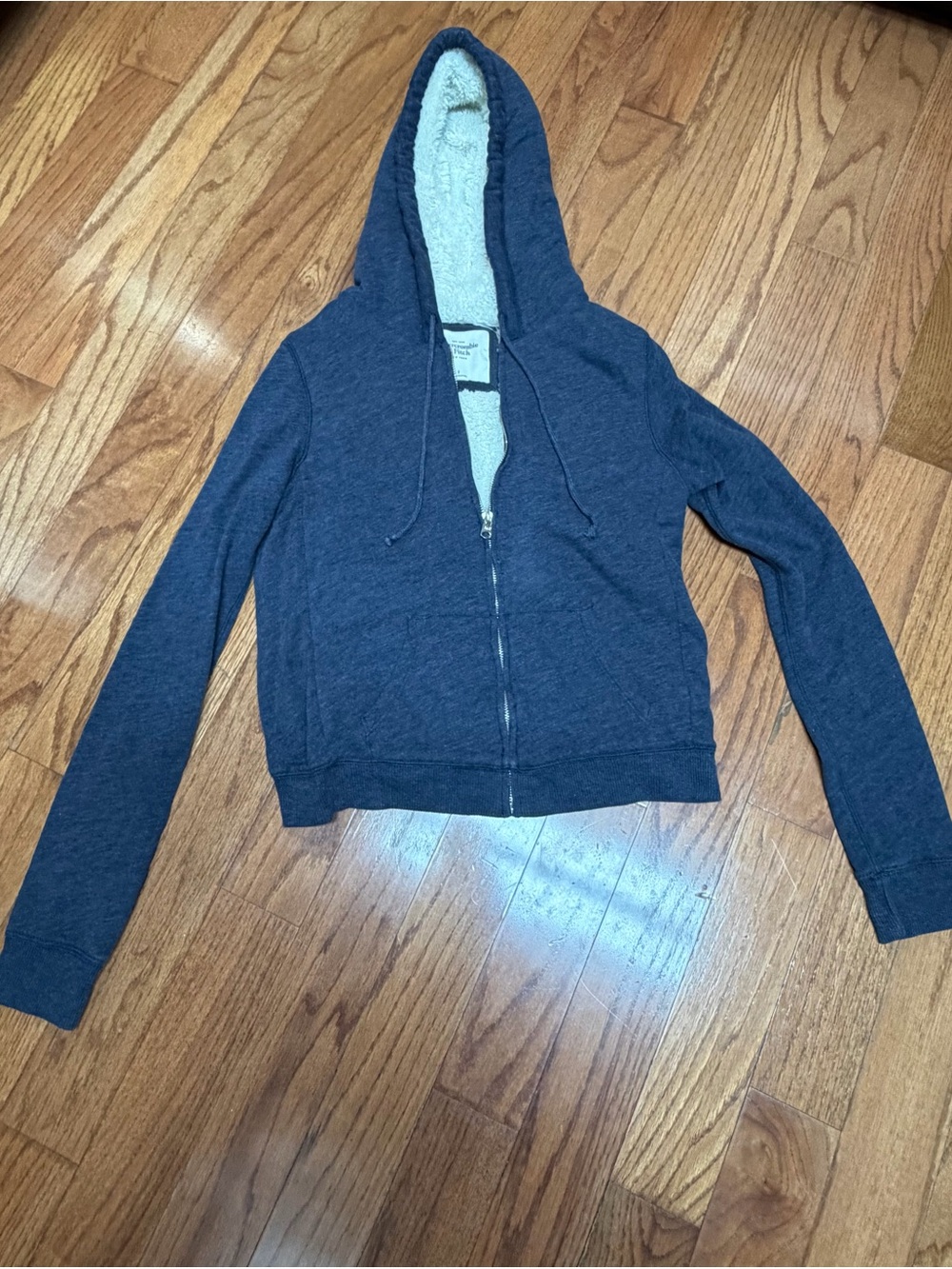 Abercrombie & Fitch Women’s Navy Zip-Up Hoodie with Cream Sherpa Lining Size S